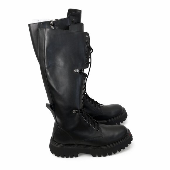 NEW Free People Miller Tall Lace-Up Boots Black Leather Combat Lug Sole 39.5 - Picture 3 of 5